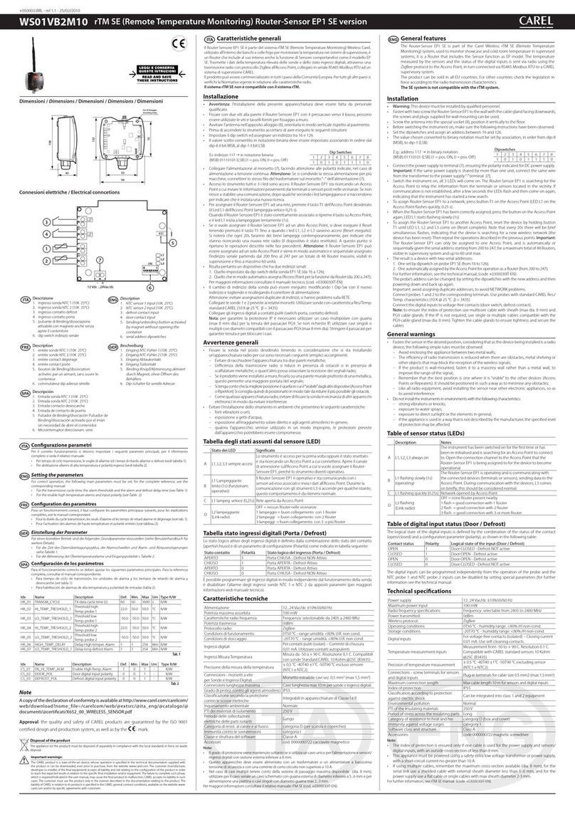 Carel WS01VB2M10 quick start guide