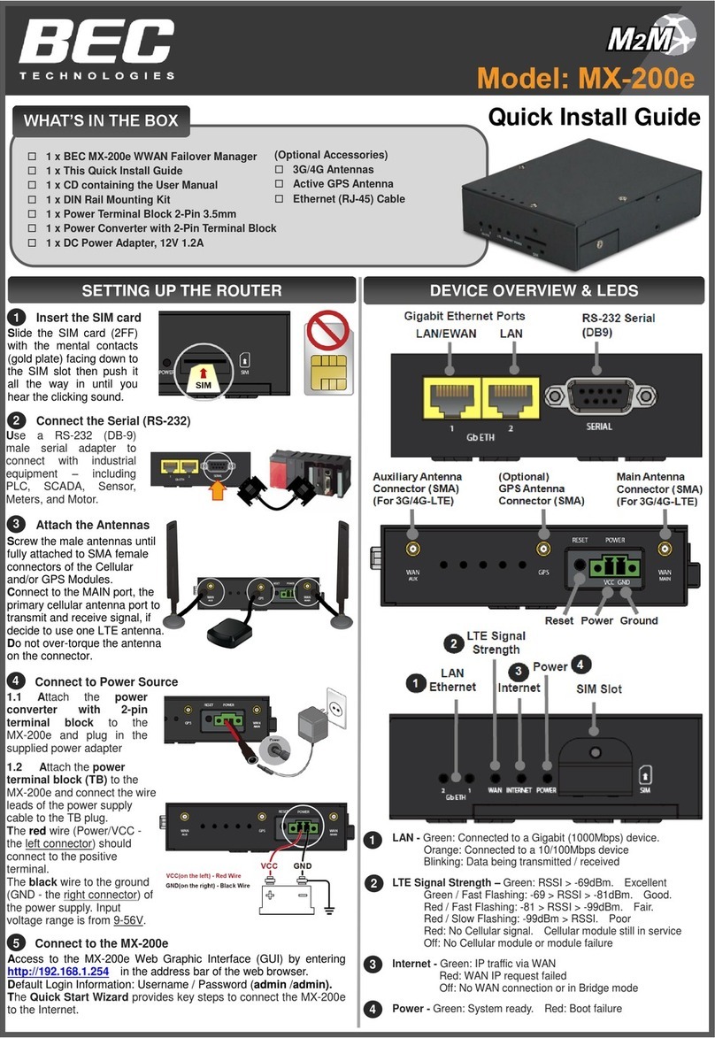 BEC M2M MX-200e Quick install guide
