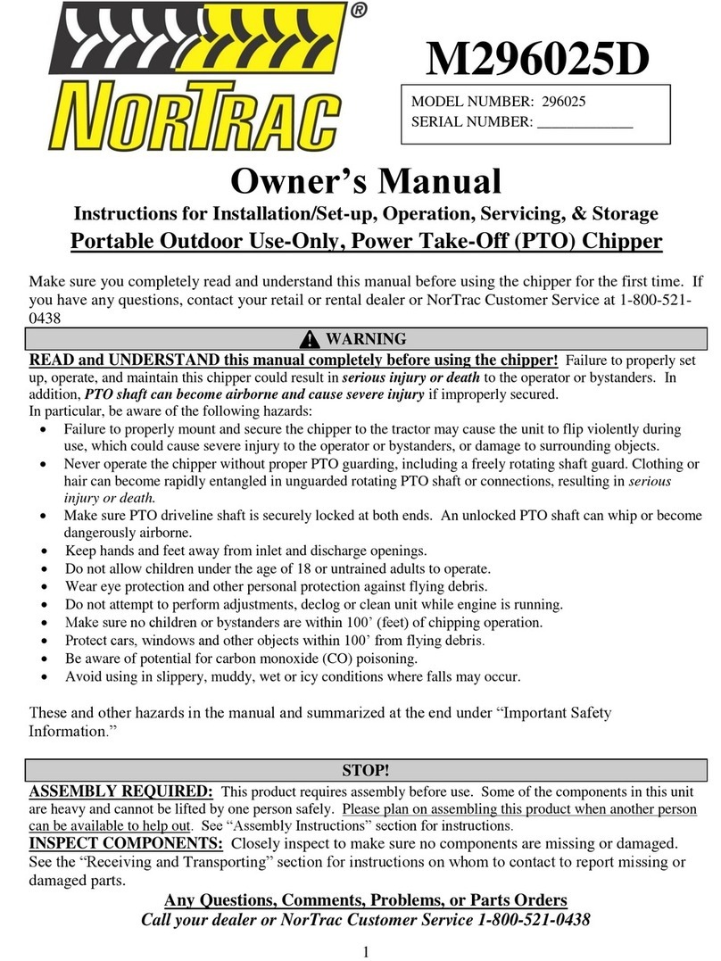 Nortrac 296025 Instructions for Installation/Set-up, Operation, Servicing, & Storage