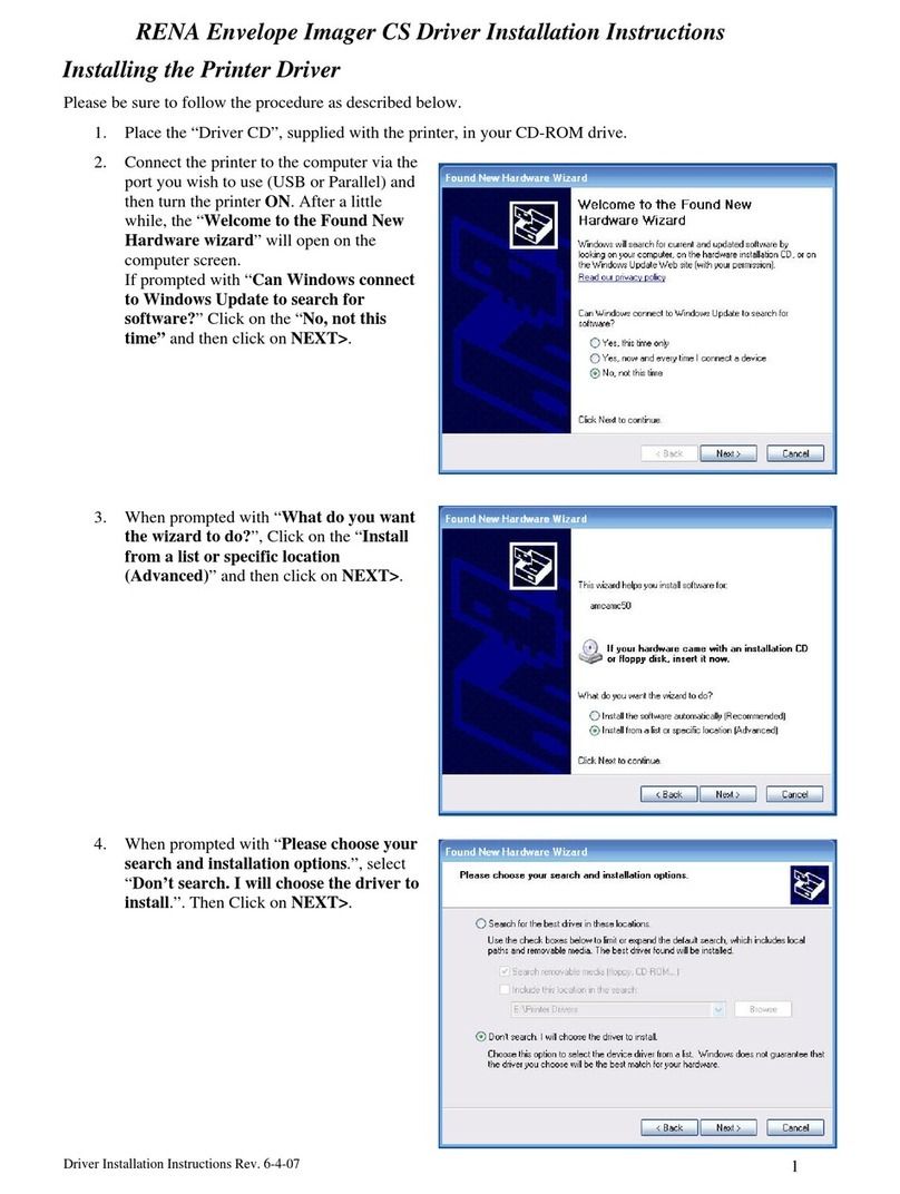 Rena Systems Envelope Imager CS Driver Installation Instructions