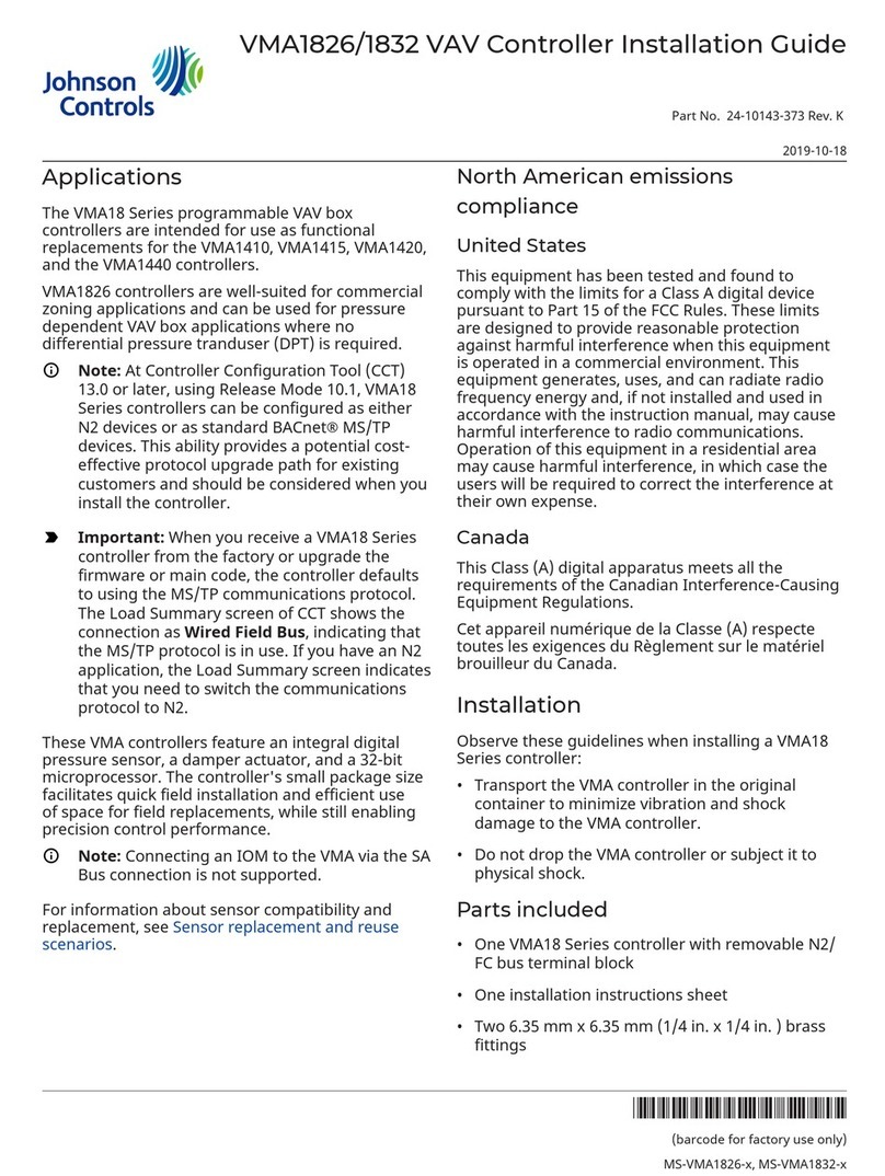Johnson Controls VMA18 Series User manual