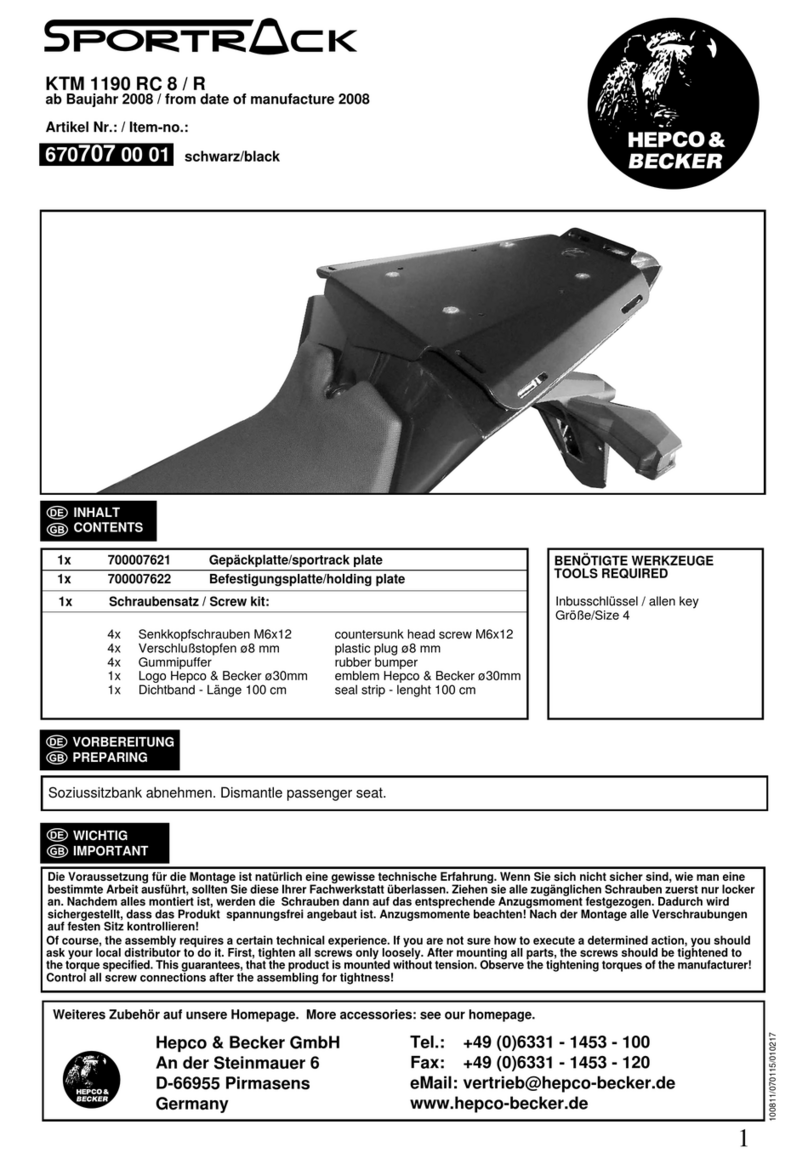 hepco & becker SportRack 670707 00 01 User manual hepco & becker SportRack 670707 00 01 User manual