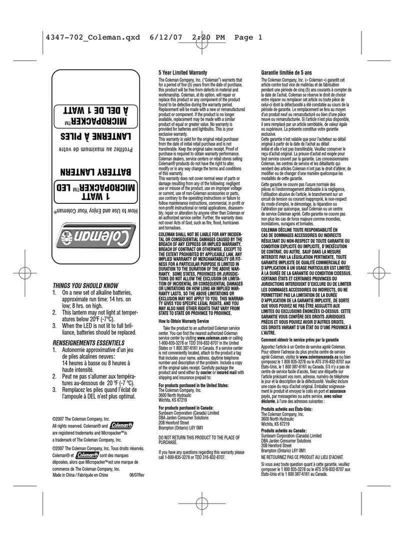 Coleman 1 WATT MICROPACKER LED instructions