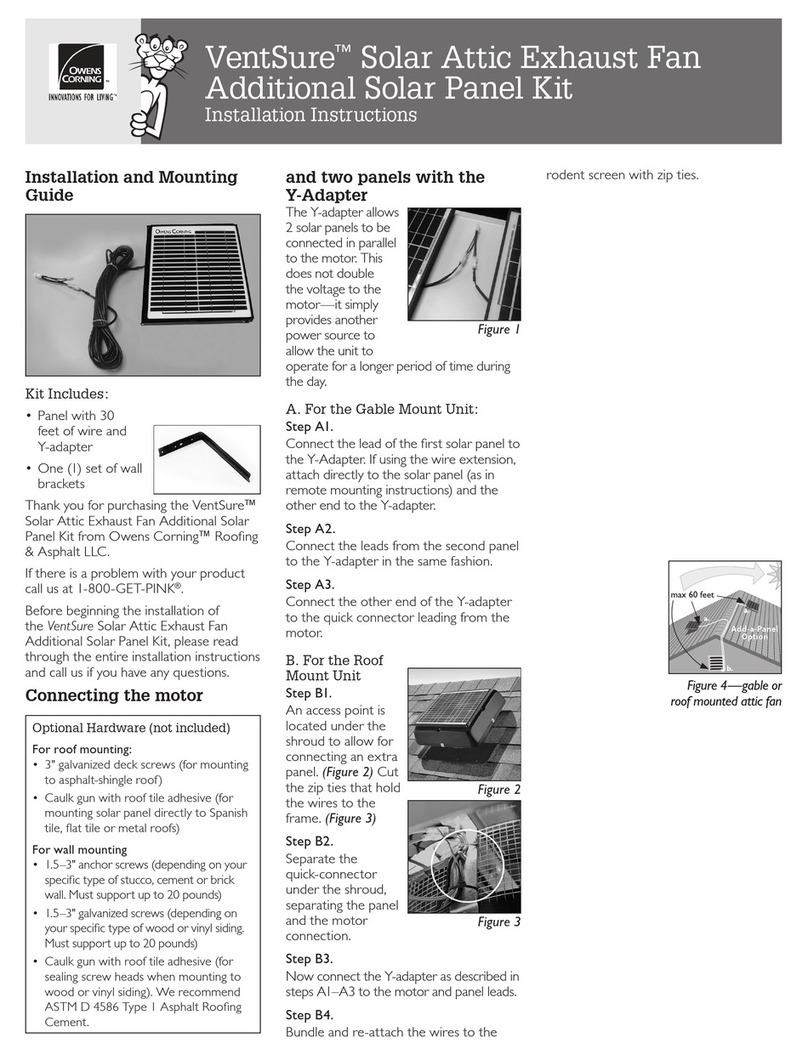 Owens Corning VentSure Solar Attic Exhaust Fan Additional Solar Panel... installation instructions