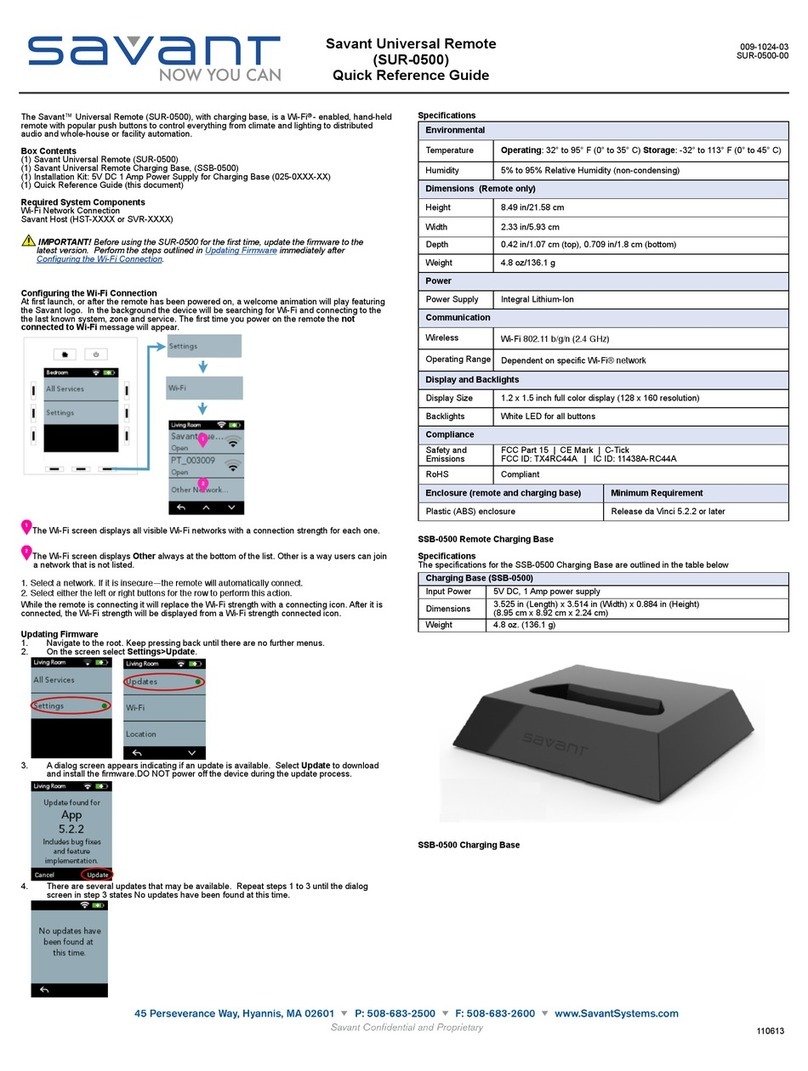 Savant SUR-0500 Quick reference guide