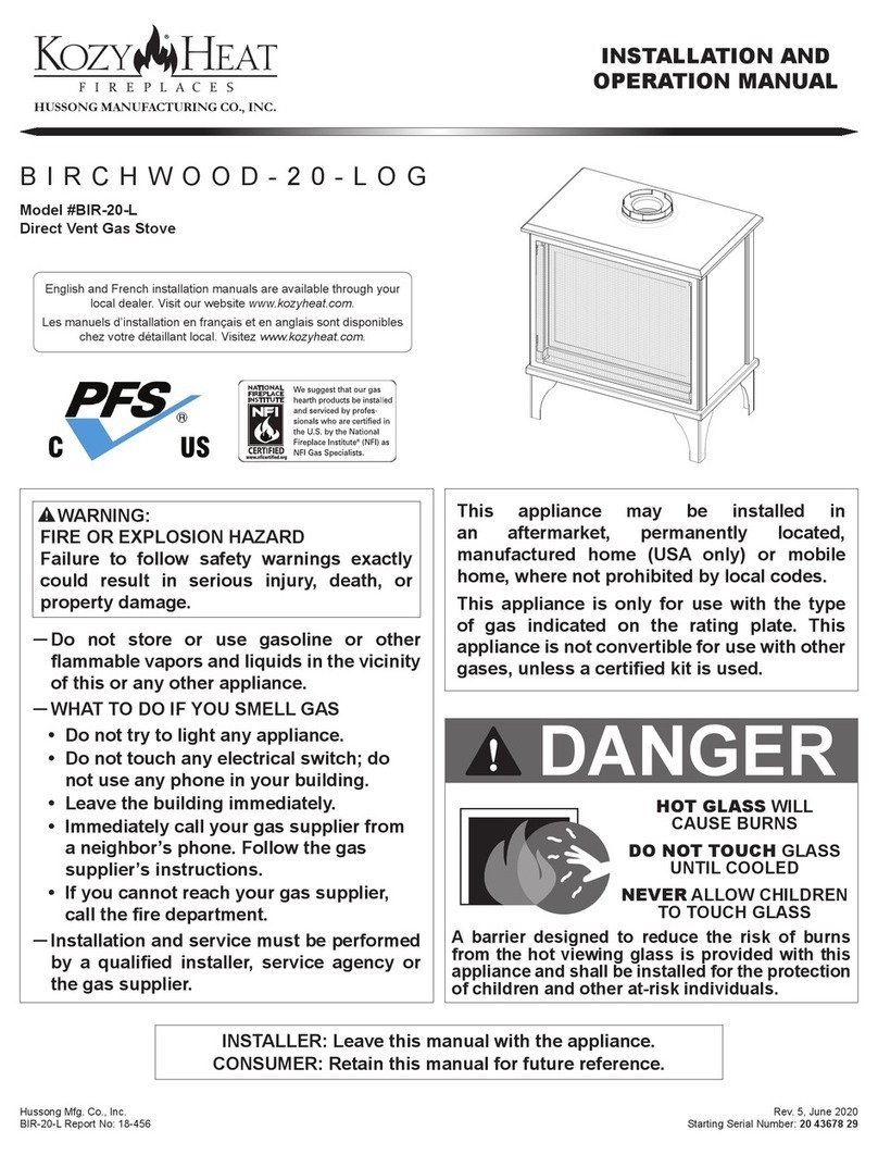 kozy heat BIRCHWOOD-20 LOG Installation and operation manual