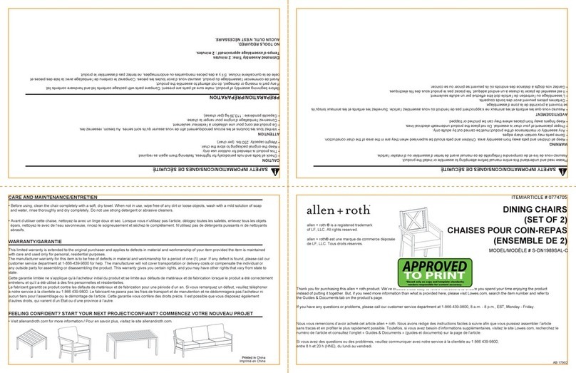 Allen + Roth S-DN1989SAL-C Quick reference guide Allen + Roth S-DN1989SAL-C Quick reference guide