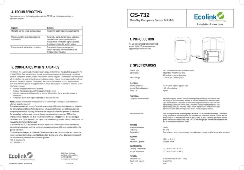 Ecolink CS-732 installation instructions
