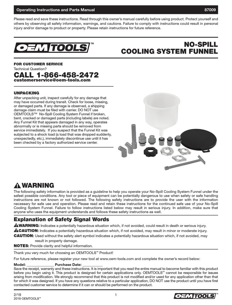 OEM Tools 87009 Operating instructions and parts manual