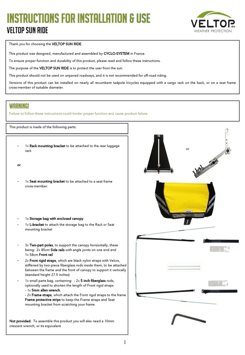 VELTOP Sun Ride Instructions for installation and use
