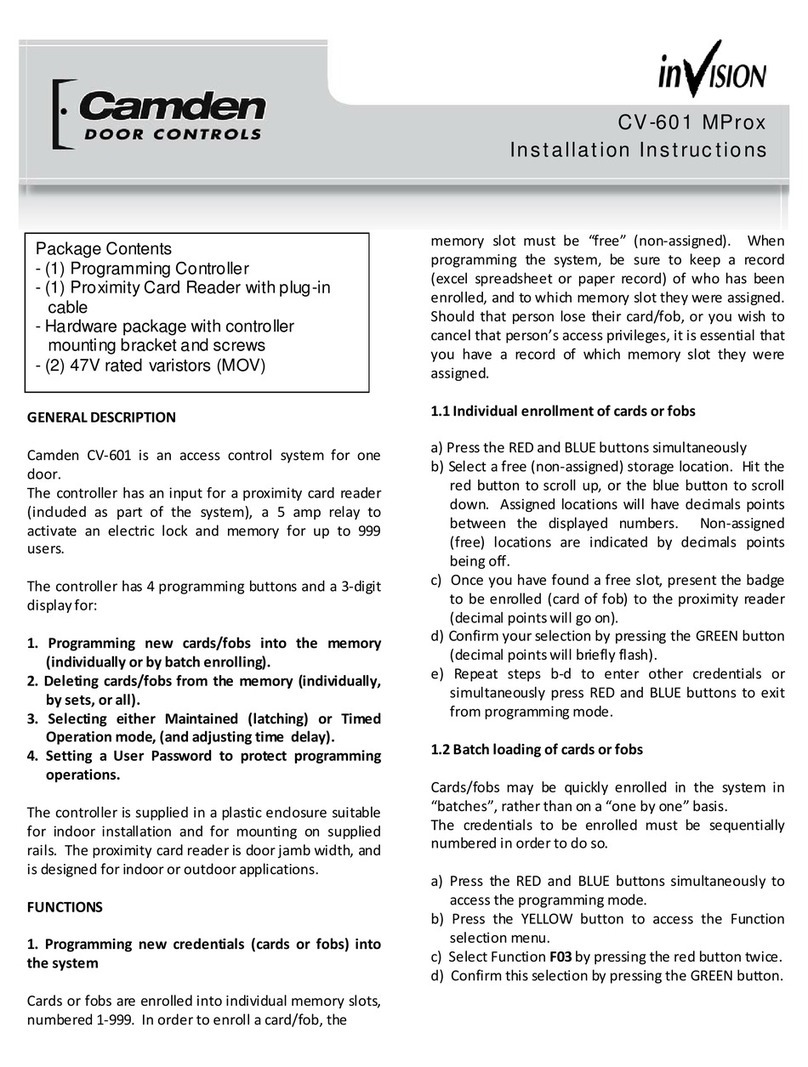 CAMDEN Invision CV-601 MProx installation instructions