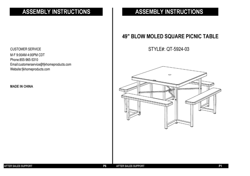 FJK home products 49" BLOW MOLED SQUARE PICNIC TABLE... Assembly instructions