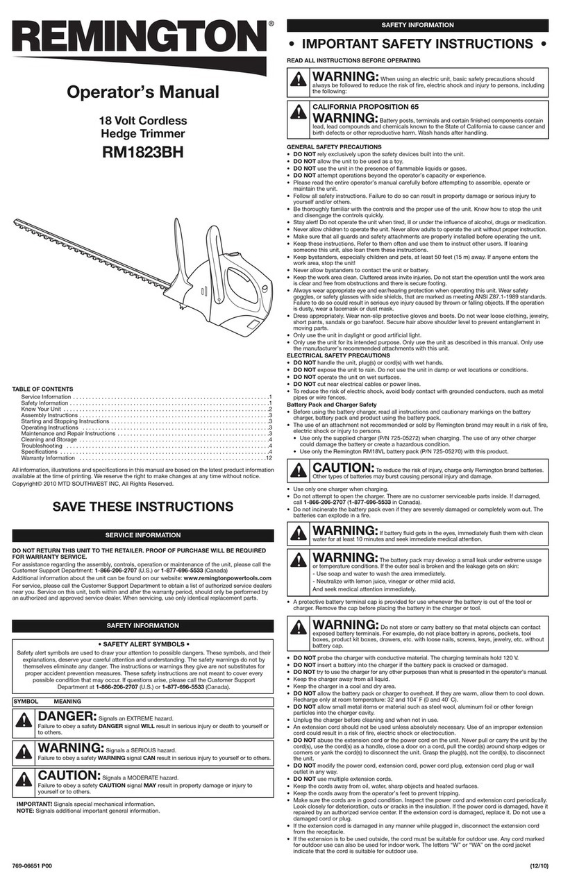 Remington RM1823BH Operator's manual