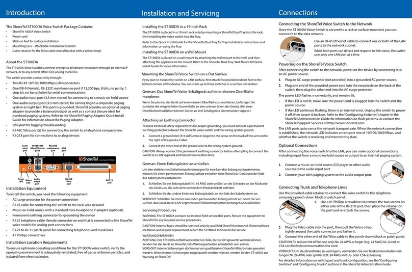 SHORE TEL ST100DA Quick install guide