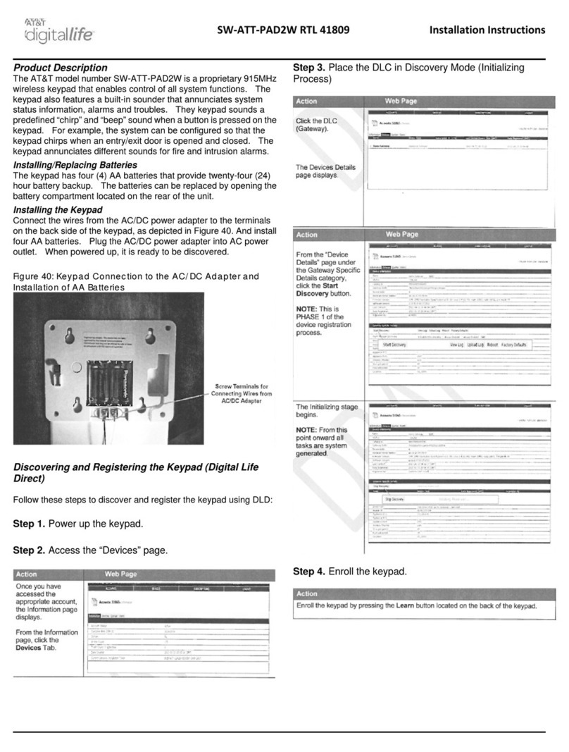 AT&T Digital Life SW-ATT-PAD2W installation instructions