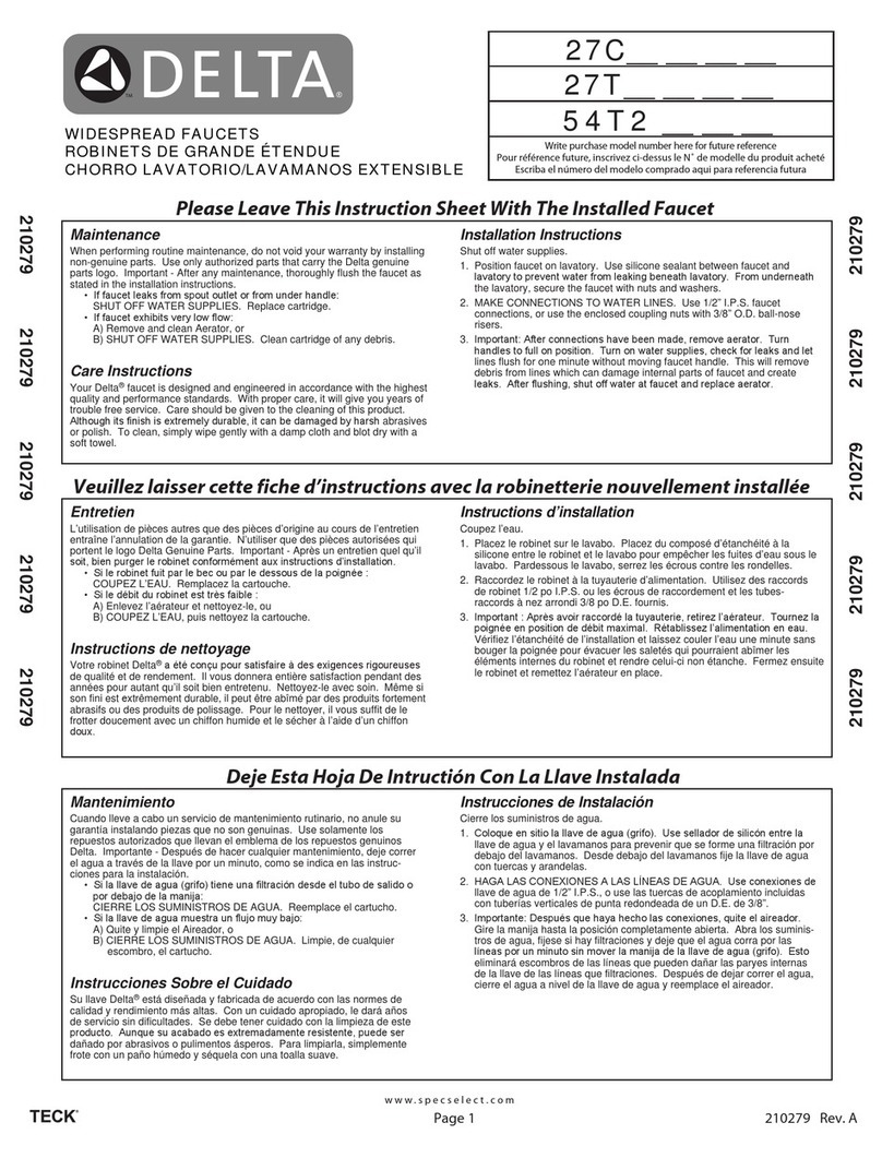 Delta TECK 54T2 Series instruction sheet