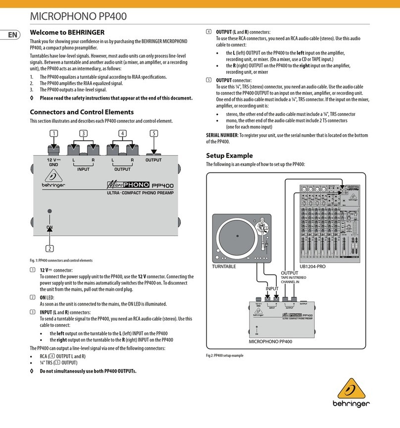Behringer MicroPHONO PP400 User manual