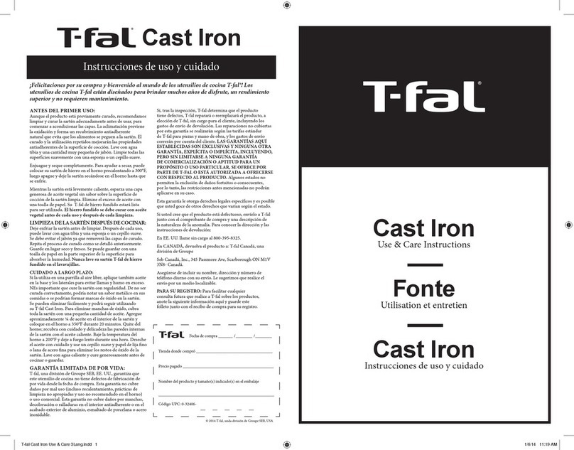 T-Fal Cast Iron Use & care instructions
