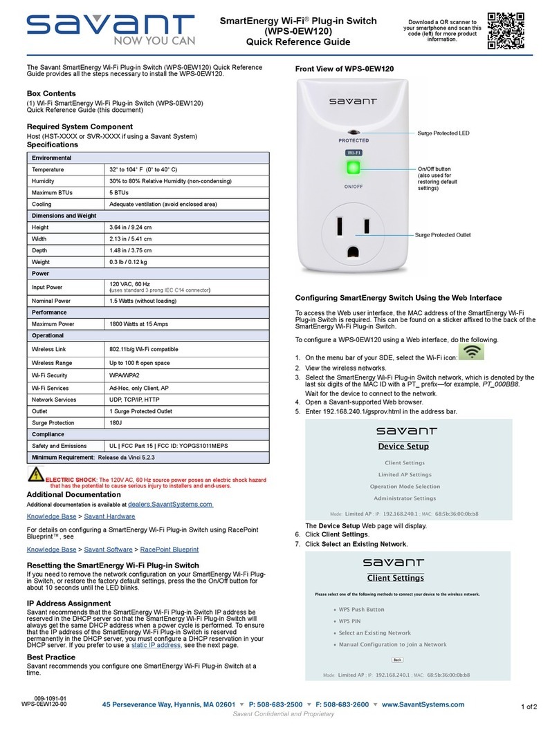 Savant SmartEnergy WPS-0EW120 User manual