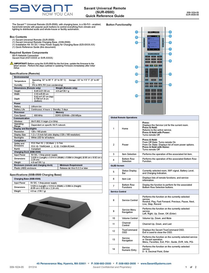 Savant SUR-0500 Quick reference guide