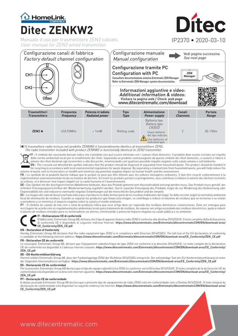 Entrematic DITEC ZENKW2 user manual