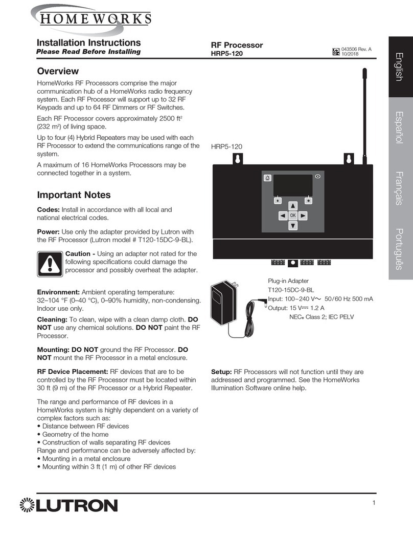 Lutron Electronics Homeworks HRP5-120 User manual