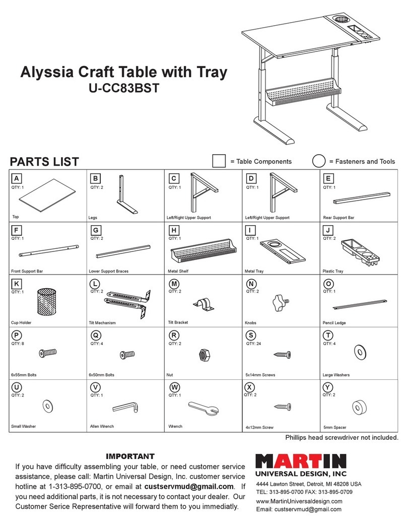 Martin Universal Design Alyssia Craft Table with Tray quick start guide