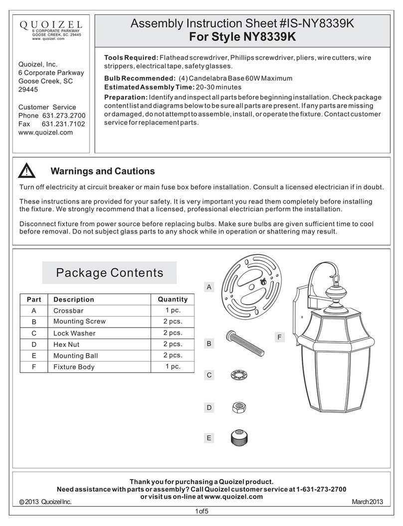 Quoizel NY8339K Assembly instruction sheet
