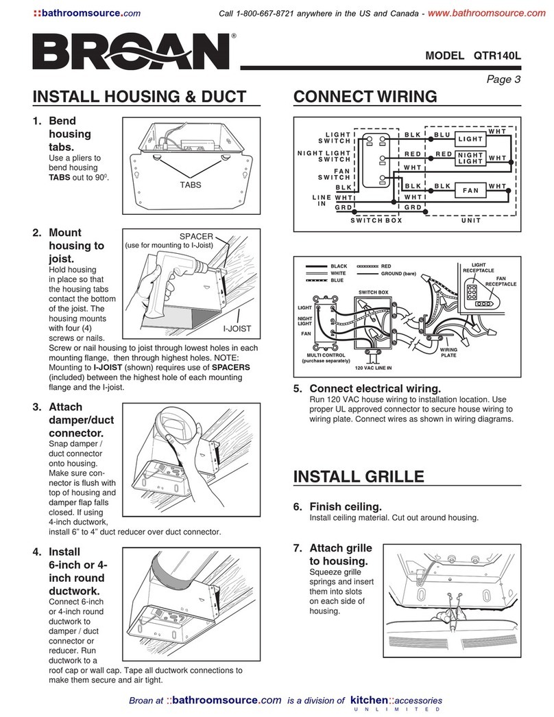 Broan QTR140L quick start guide