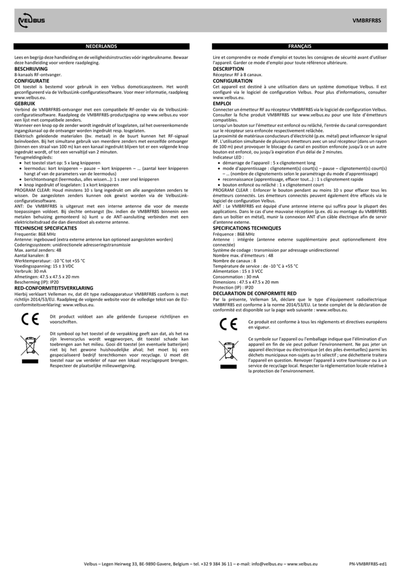 Velbus VMBRFR8S quick start guide