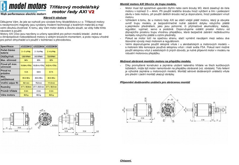 MODEL MOTORS AXI V2 Series instruction manual