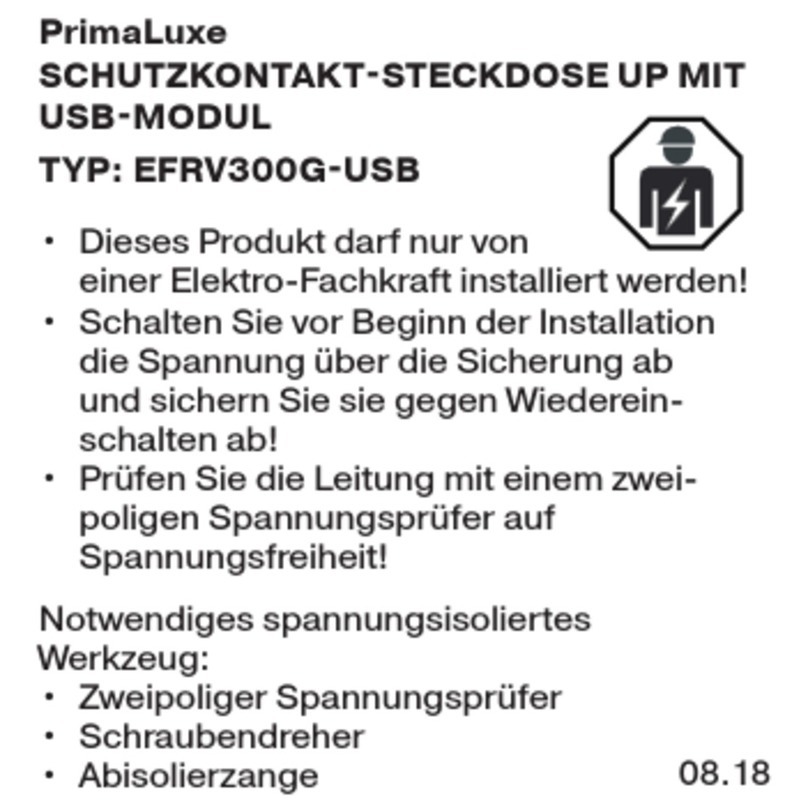 PrimaLuxe EFRV300G-USB manual