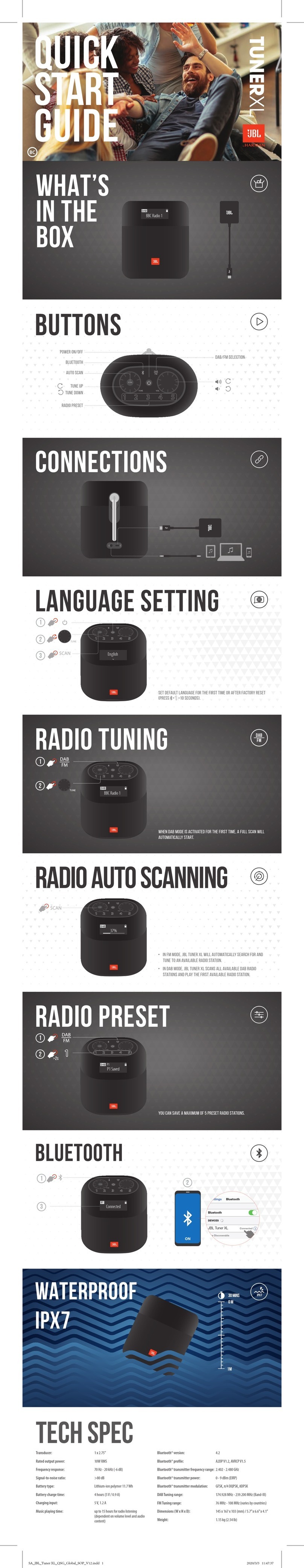 Harman JBL TUNER XL quick start guide