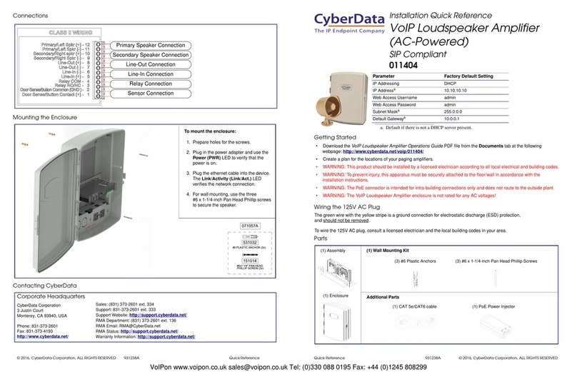 CyberData 011404 Installation quick reference