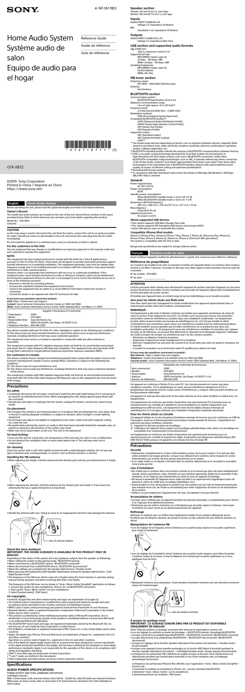 Sony GTK-XB72 User manual Sony GTK-XB72 User manual