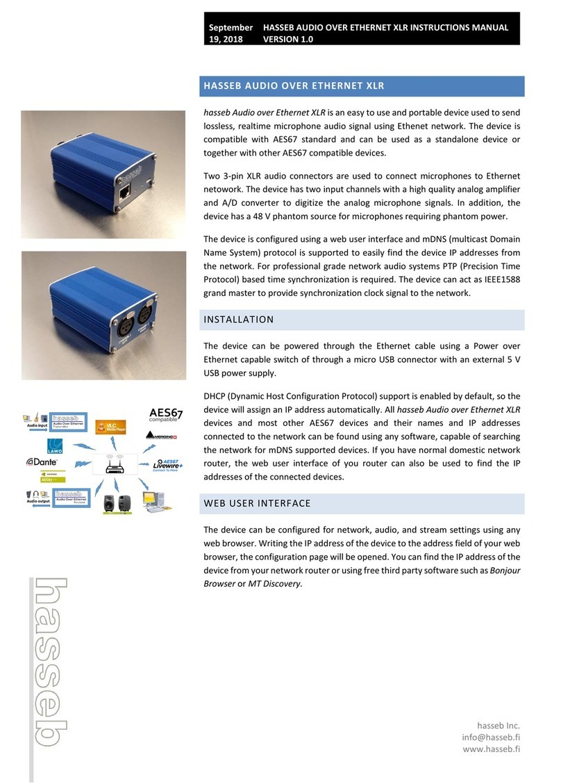 HASSEB AUDIO OVER ETHERNET XLR instruction manual