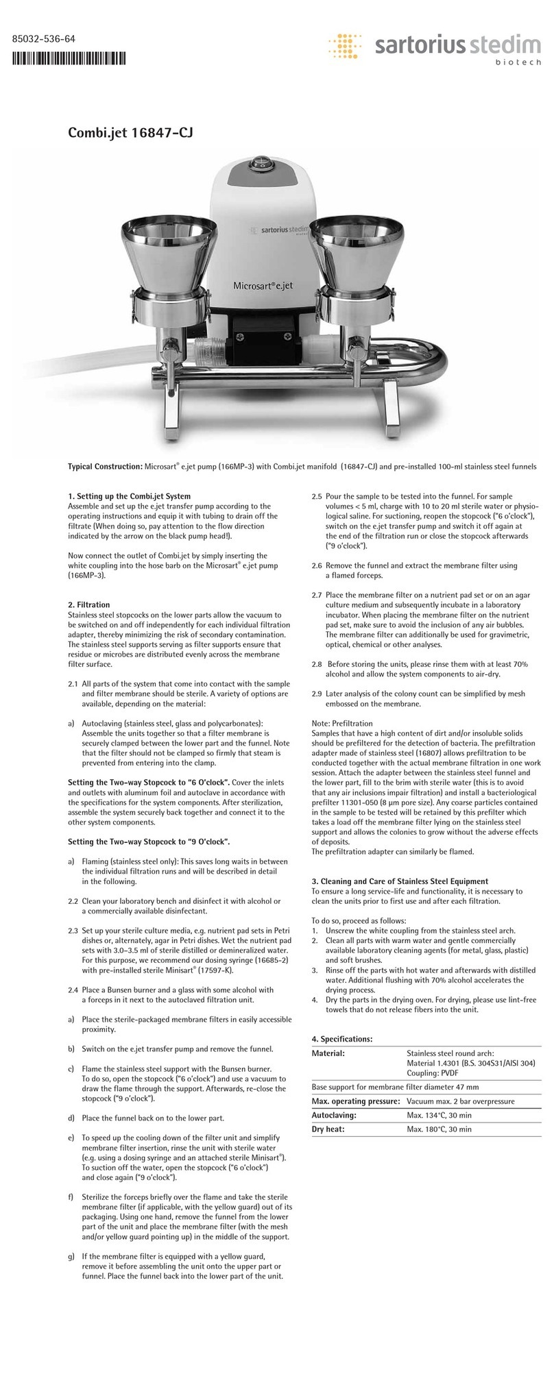 Sartorius stedim Microsart Combi.jet 16847-CJ User manual
