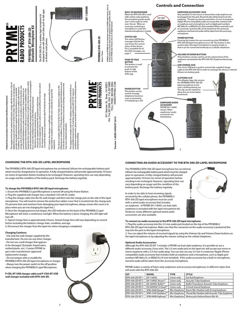 PRYME PRYMEBLU BTH-300-ZD User manual