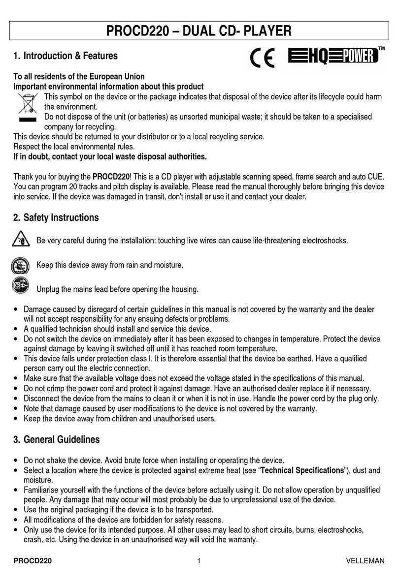 Velleman HQ-Power PROCD220 User manual