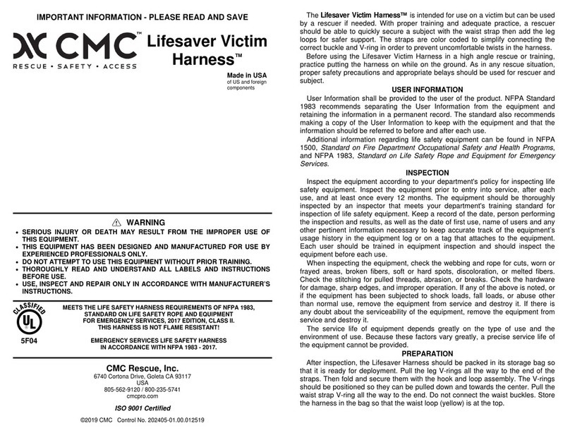 CMC Rescue Lifesaver Victim Harness Important information