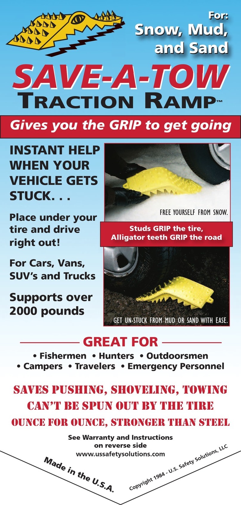 U.S. Safety Solutions Save-A-Tow Traction Ramp quick start guide