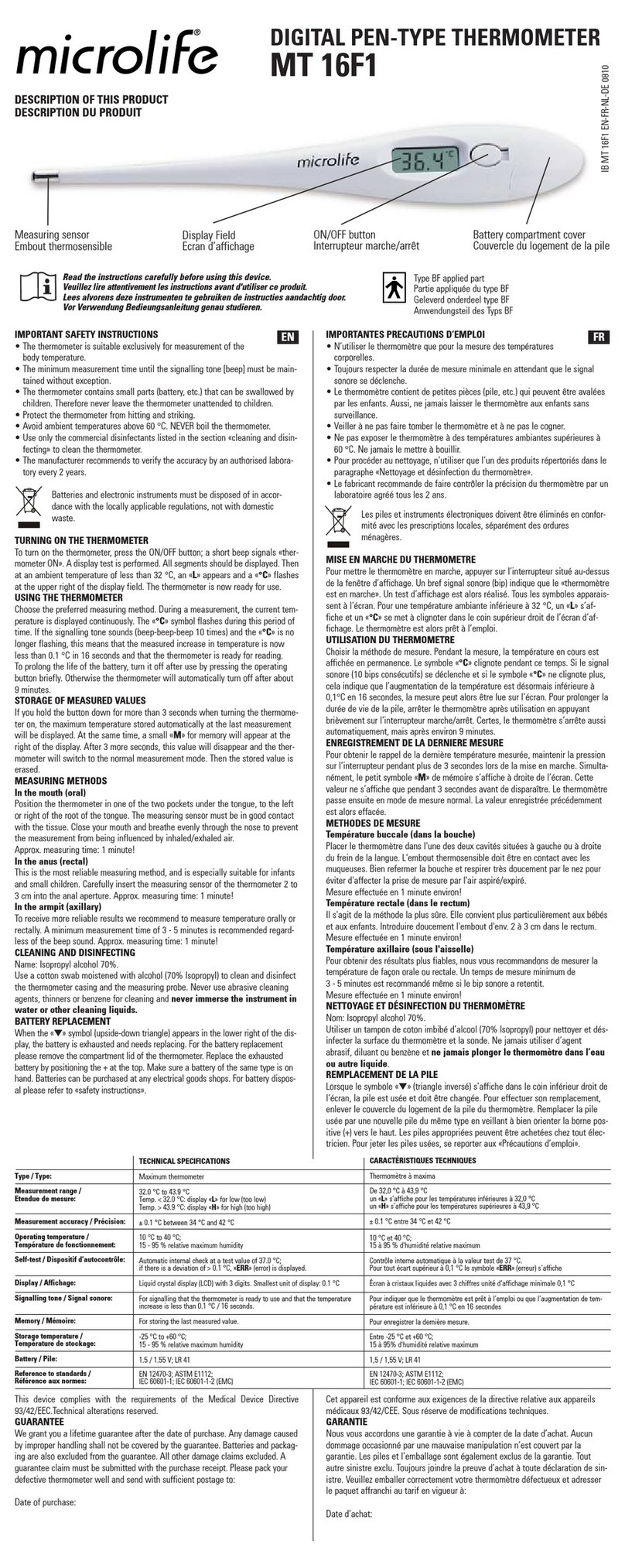Microlife MT 16F1 User manual