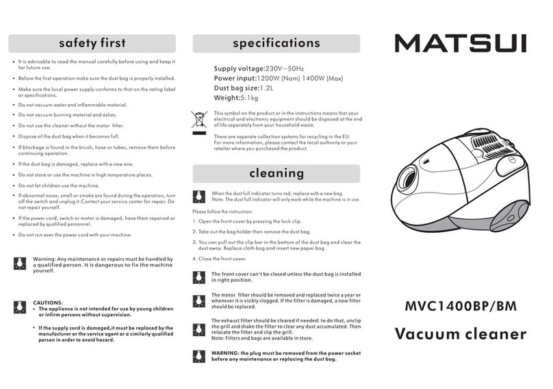 Matsui MVC1400BP quick start guide
