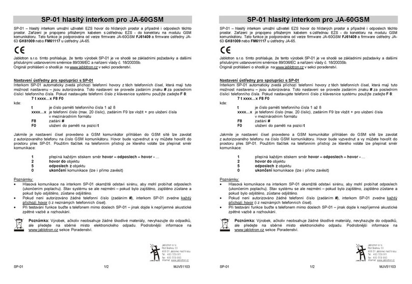 jablotron SP-01 quick start guide