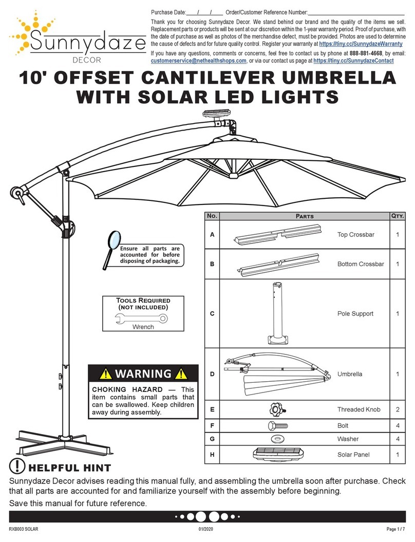 Sunnydaze Decor 10' OFFSET CANTILEVER UMBRELLA WITH SOLAR LED... quick start guide Sunnydaze Decor 10' OFFSET CANTILEVER UMBRELLA WITH SOLAR LED... quick start guide