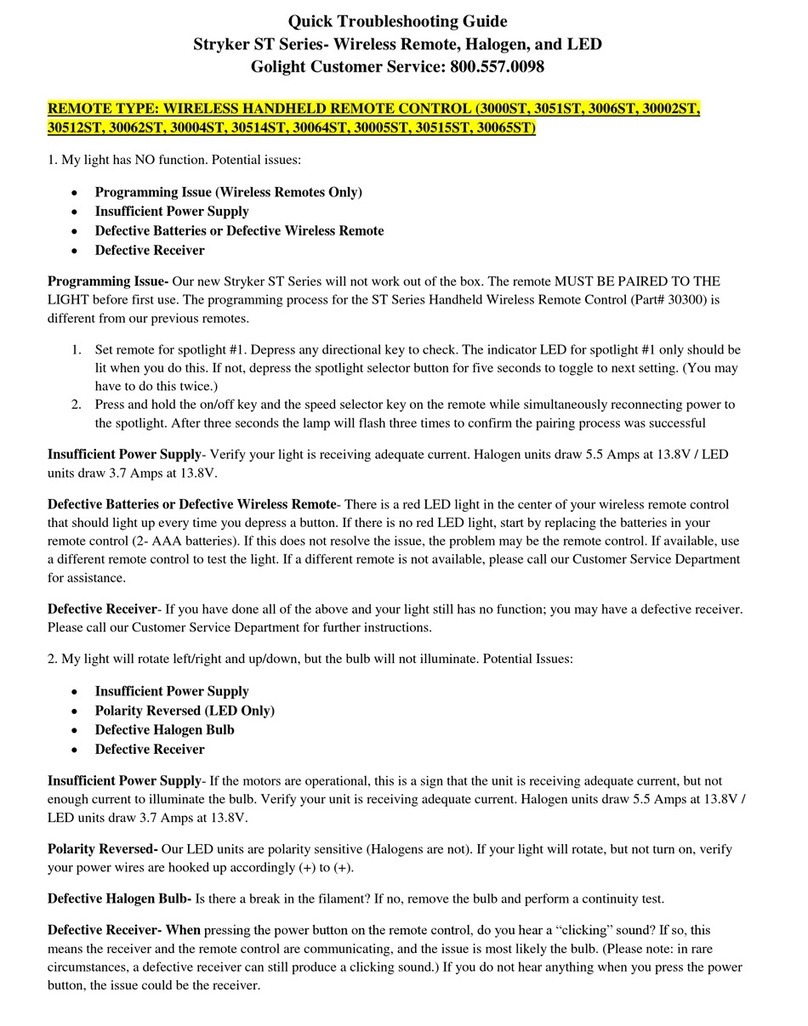 Golight Stryker ST Series Quick troubleshooting guide Golight Stryker ST Series Quick troubleshooting guide