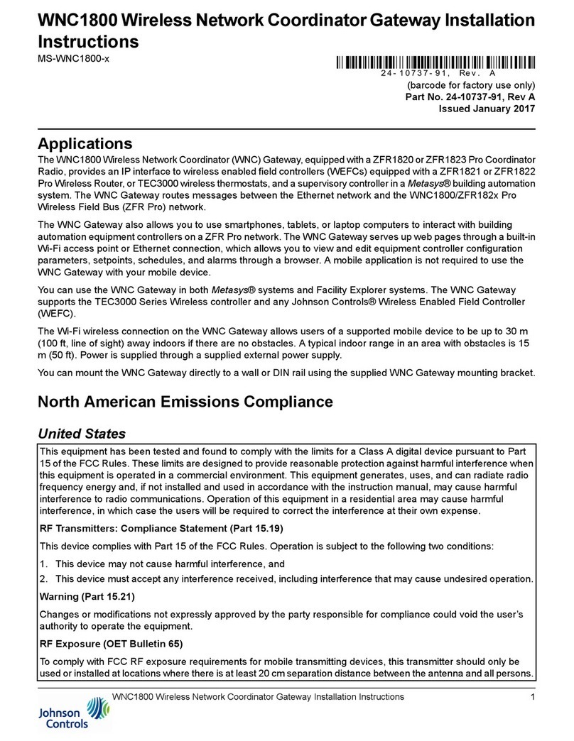 Johnson Controls WNC1800 User manual
