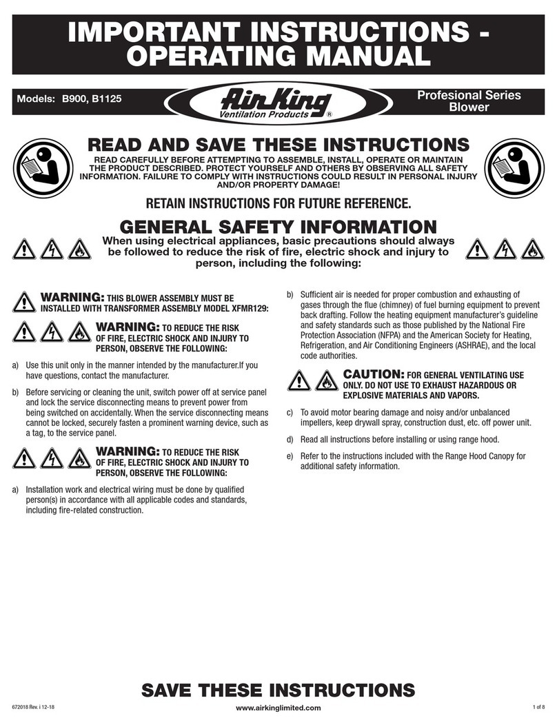 Air King B900 Important instructions & operating manual