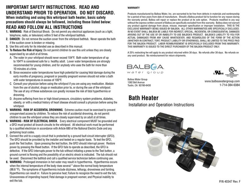 Balboa Water Group HeatEFX 40347 Installation and operation instructions