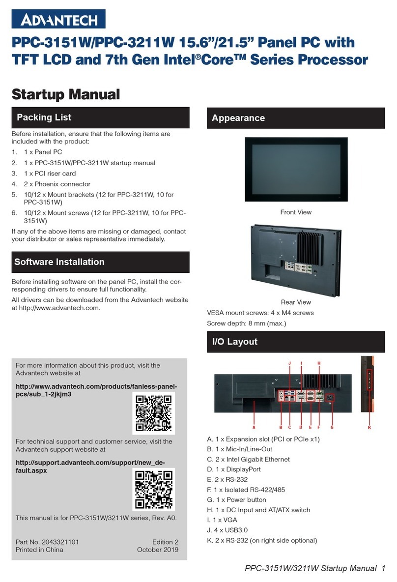 Advantech PPC-3151W Installation and operation manual
